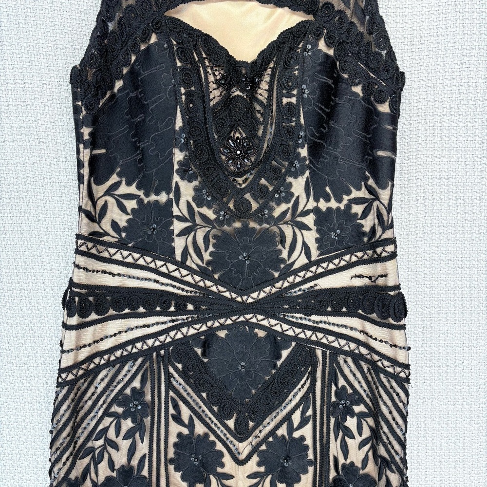 Vtg Sue Wong Black Lace Illusion Beaded Evening Cocktail Dress Sheer Back Small - Picture 4 of 12